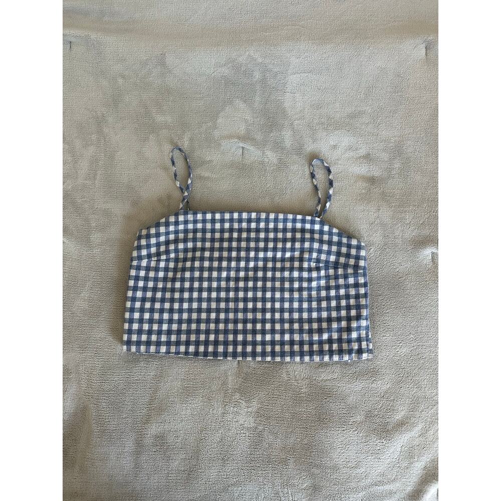 Brandy Melville J. Galt  Blue and White Gingham Crop Top Size Large